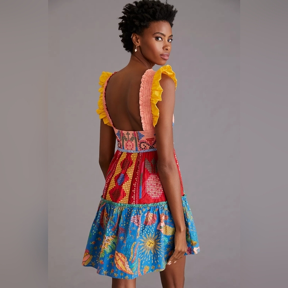 Colorful Patchwork Dress with Ruffle Sleeves - Picture 5 of 7